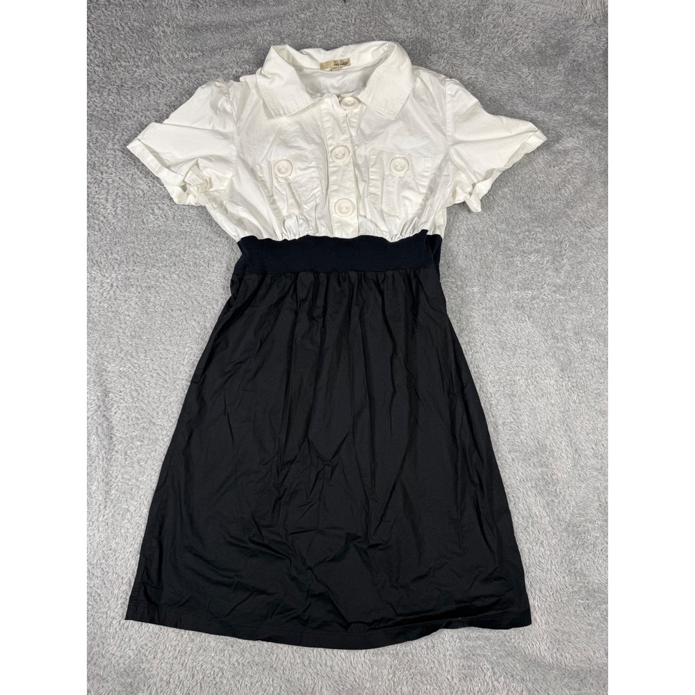Be Bop Shirt Dress Womens Size Large White Black Excellent Colorblock Preppy Mod